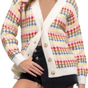 Blu Pepper Multicolor Striped Diamond Print Cardigan